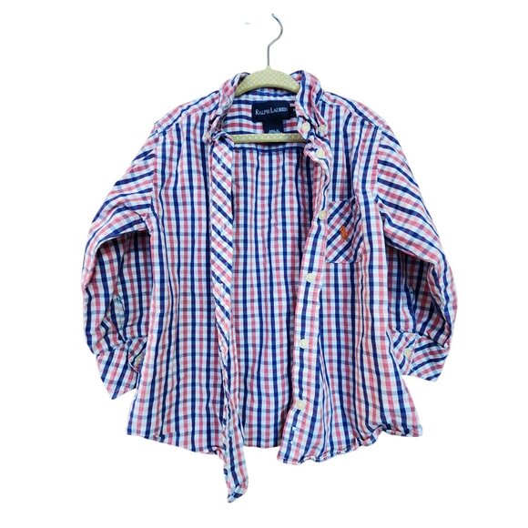 Ralph Lauren boys Checkered 100% Cotton Button-Down Long Sleeve Shirt Size M 4 / - Picture 1 of 3